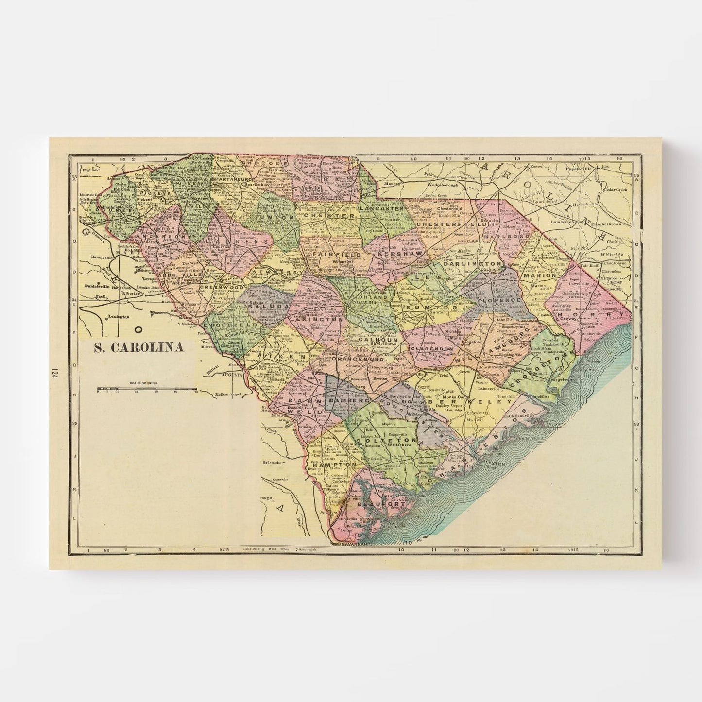 Vintage Map of South Carolina, 1909