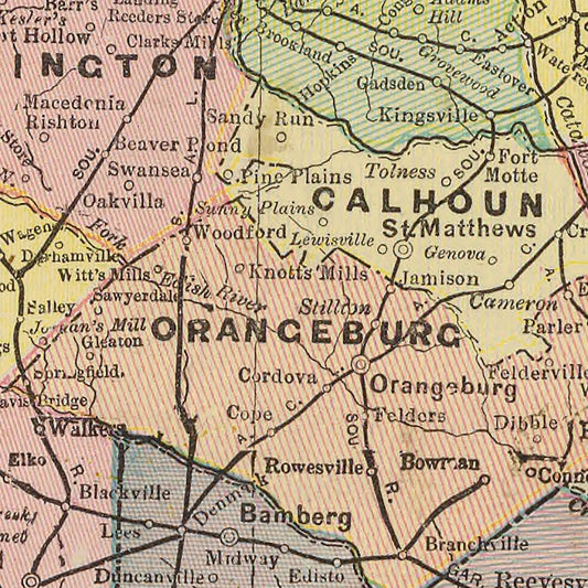 Vintage Map of South Carolina, 1909