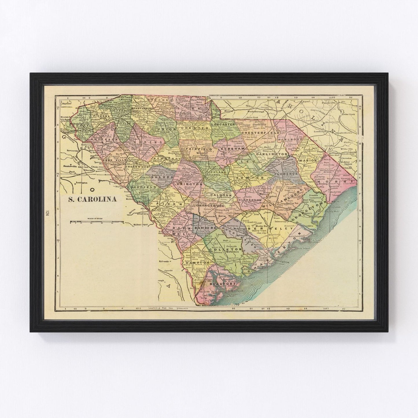 Vintage map of South Carolina, 1909