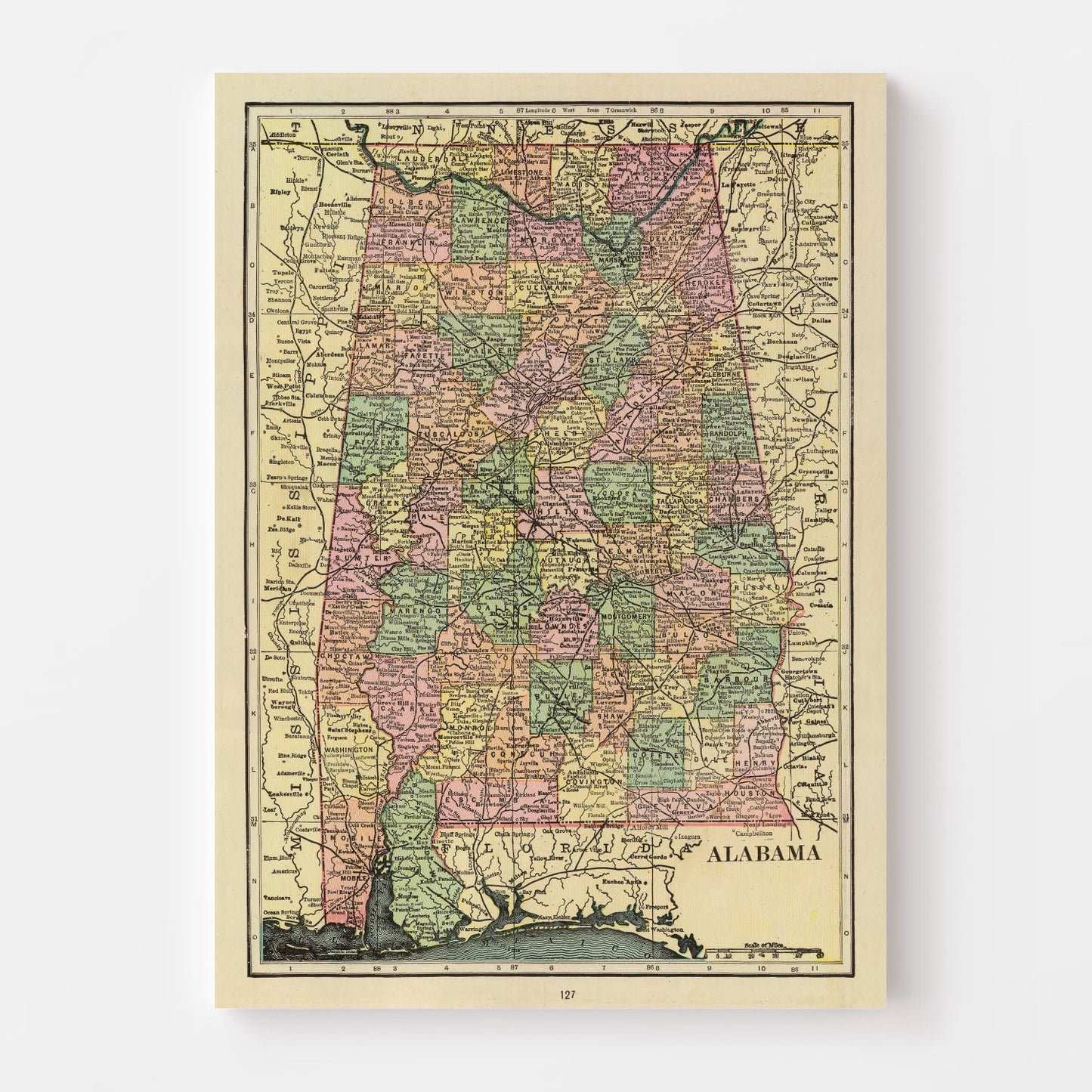 Vintage Map of Alabama, 1909