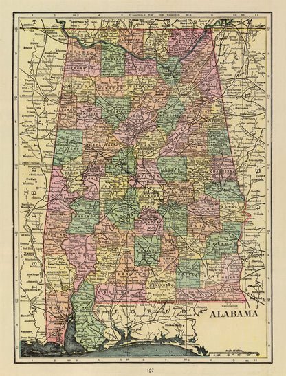 Vintage Map of Alabama, 1909