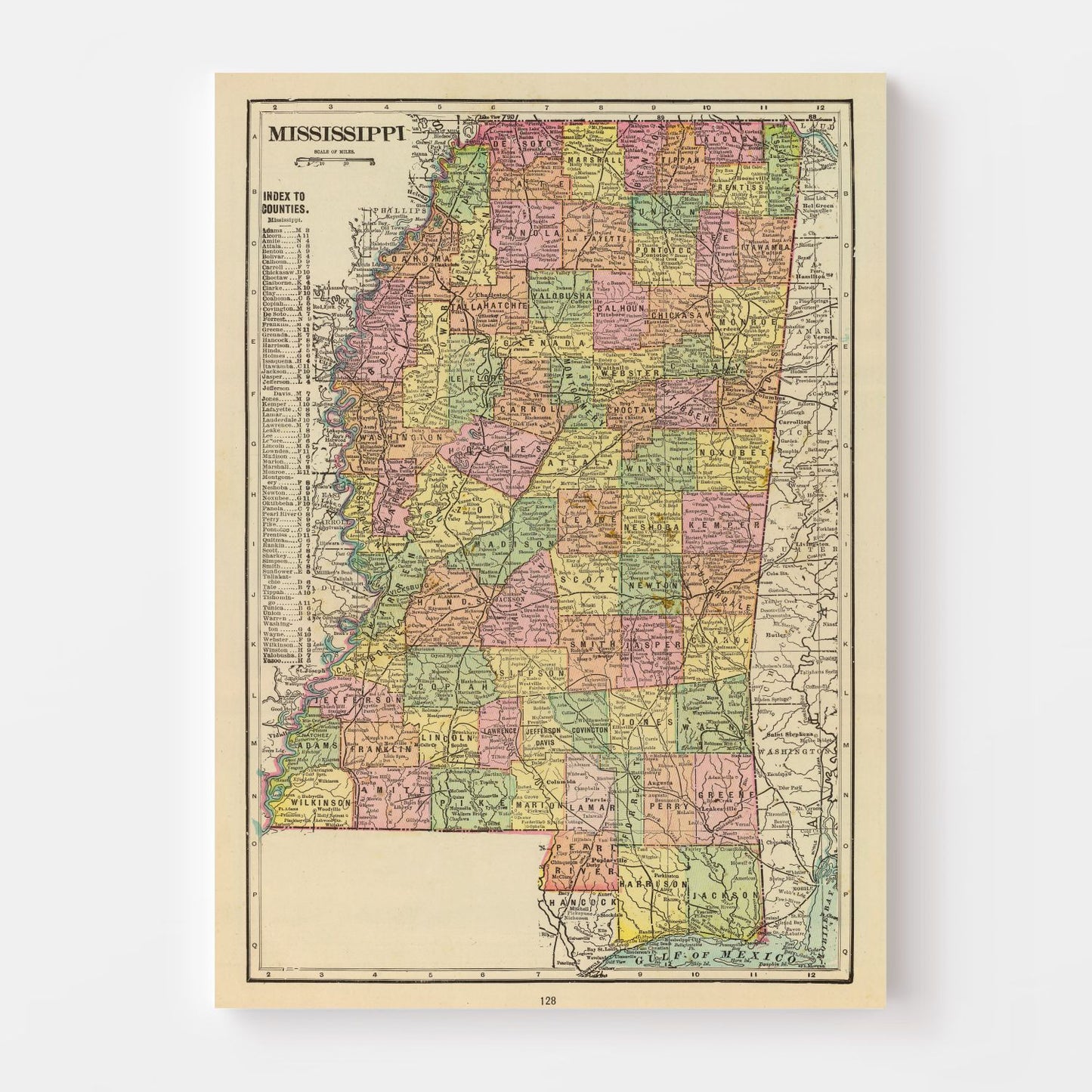 Vintage Map of Mississippi, 1909