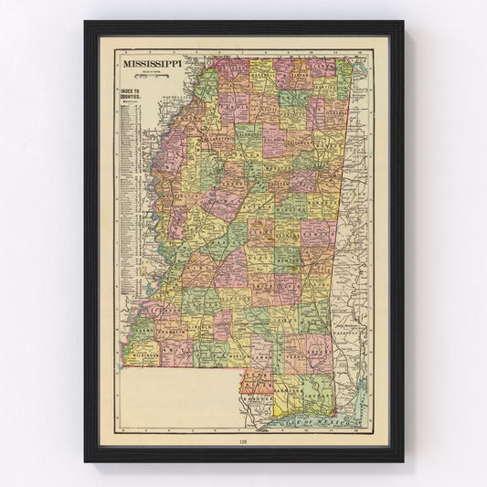 Vintage map of Mississippi, 1909
