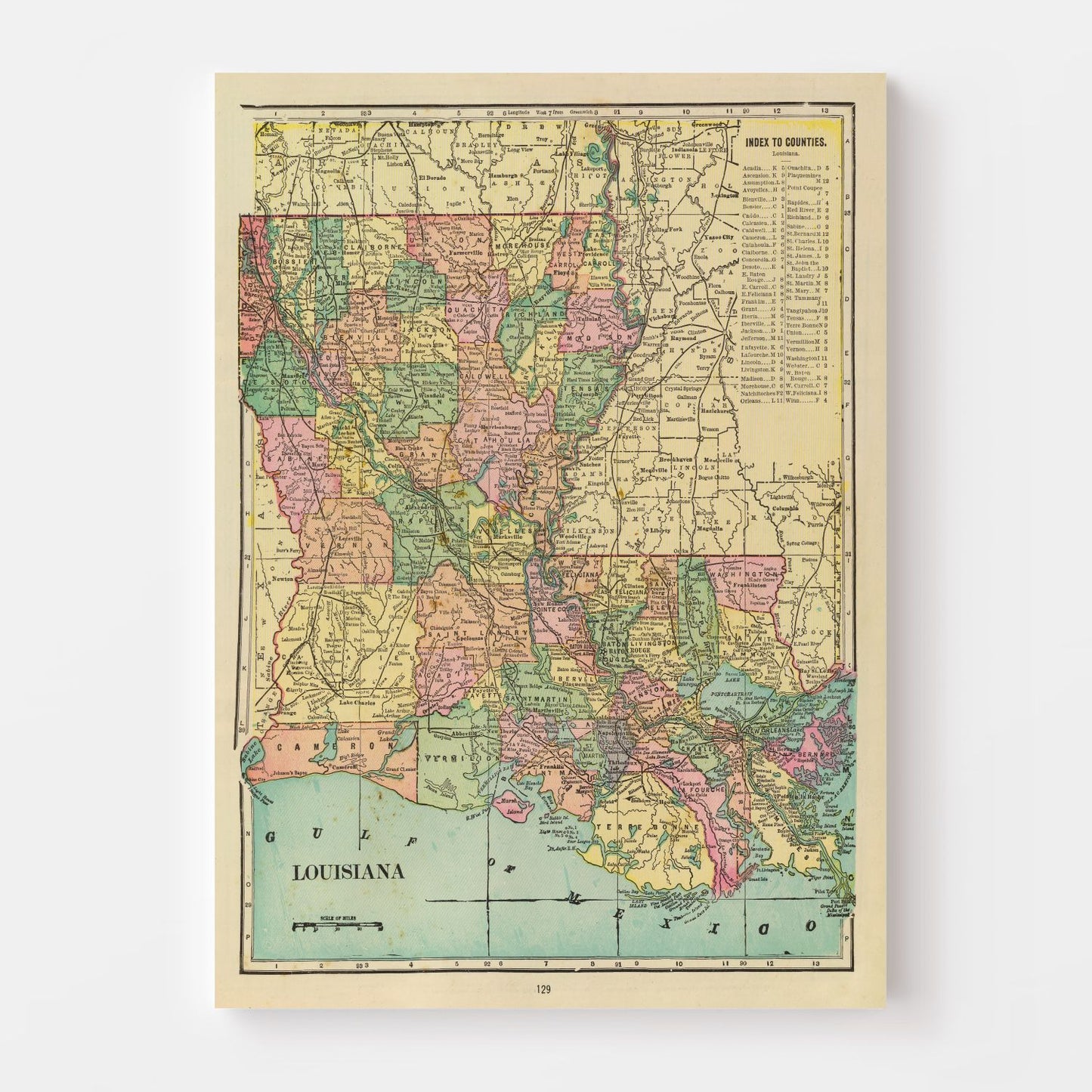 Vintage Map of Louisiana, 1909