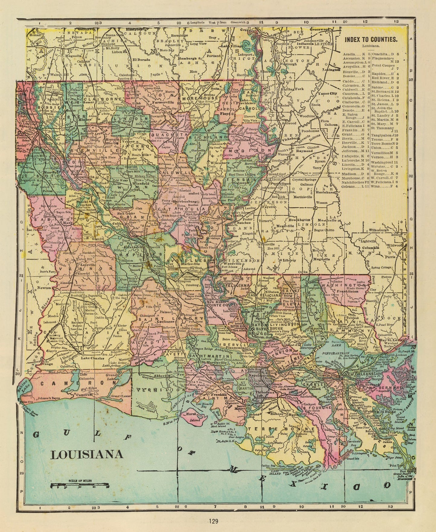 Vintage Map of Louisiana, 1909