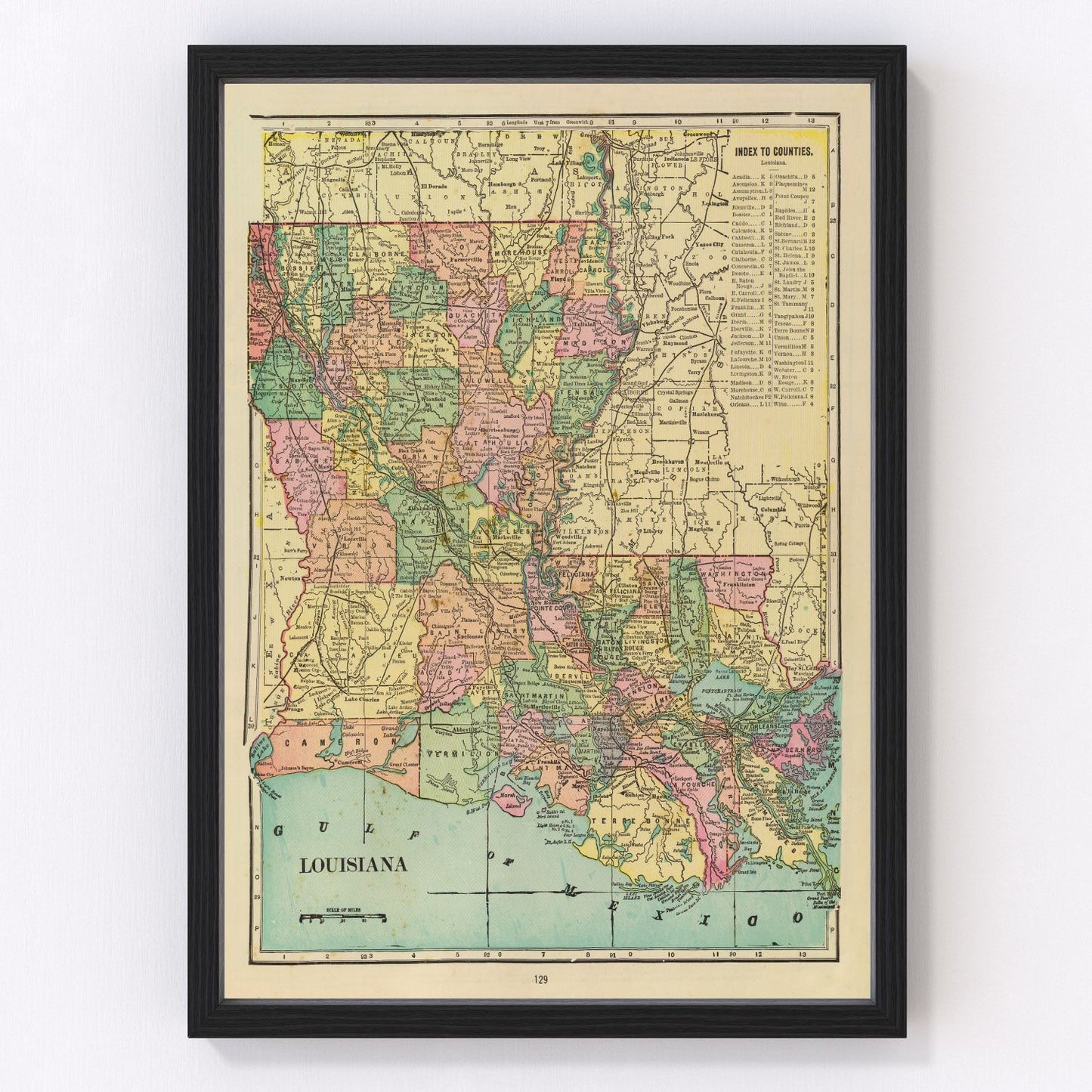 Vintage map of Louisiana, 1909
