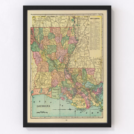 Vintage map of Louisiana, 1909