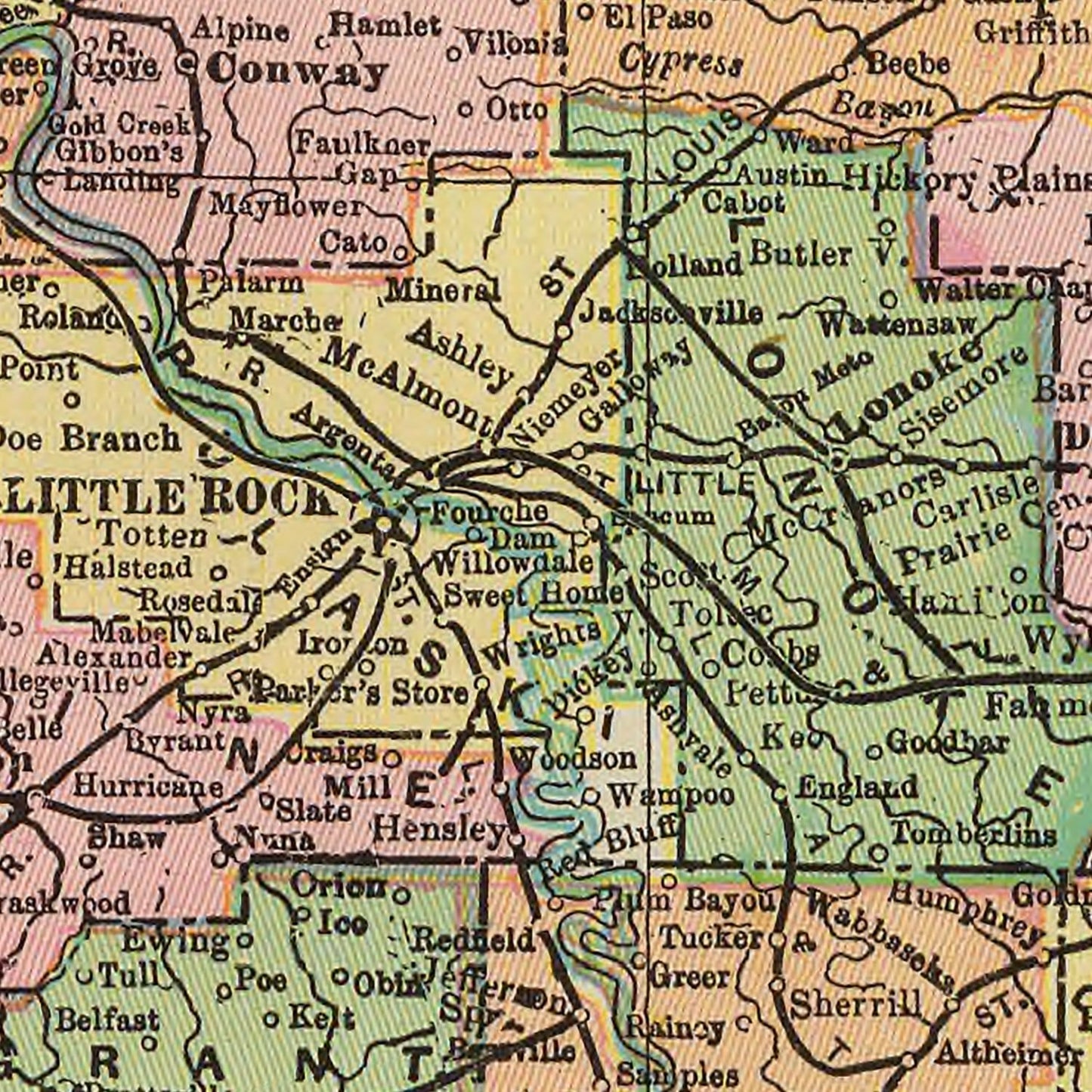 Vintage Map of Arkansas, 1909