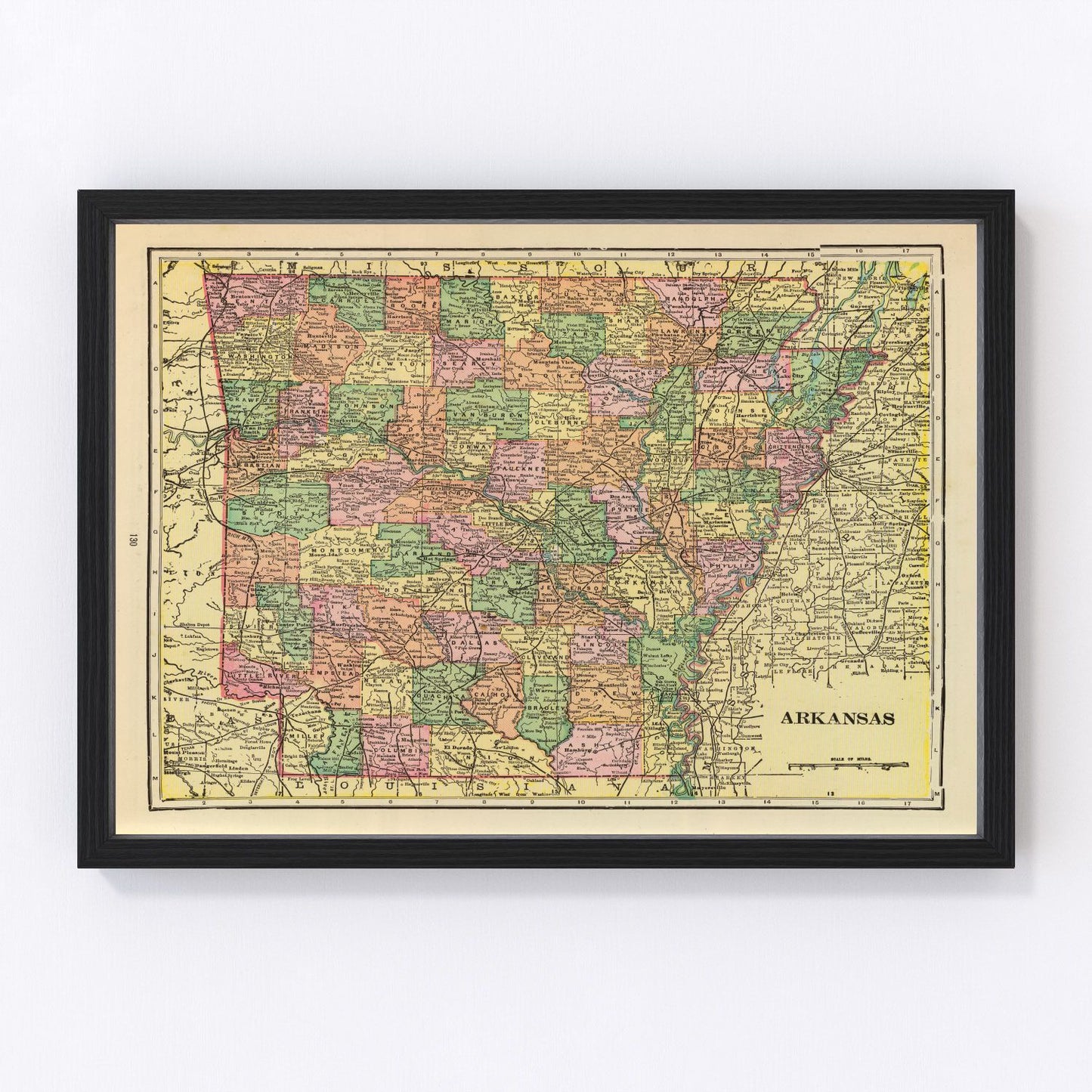 vintage map of Arkansas, 1909, Progressive Era rail expansion