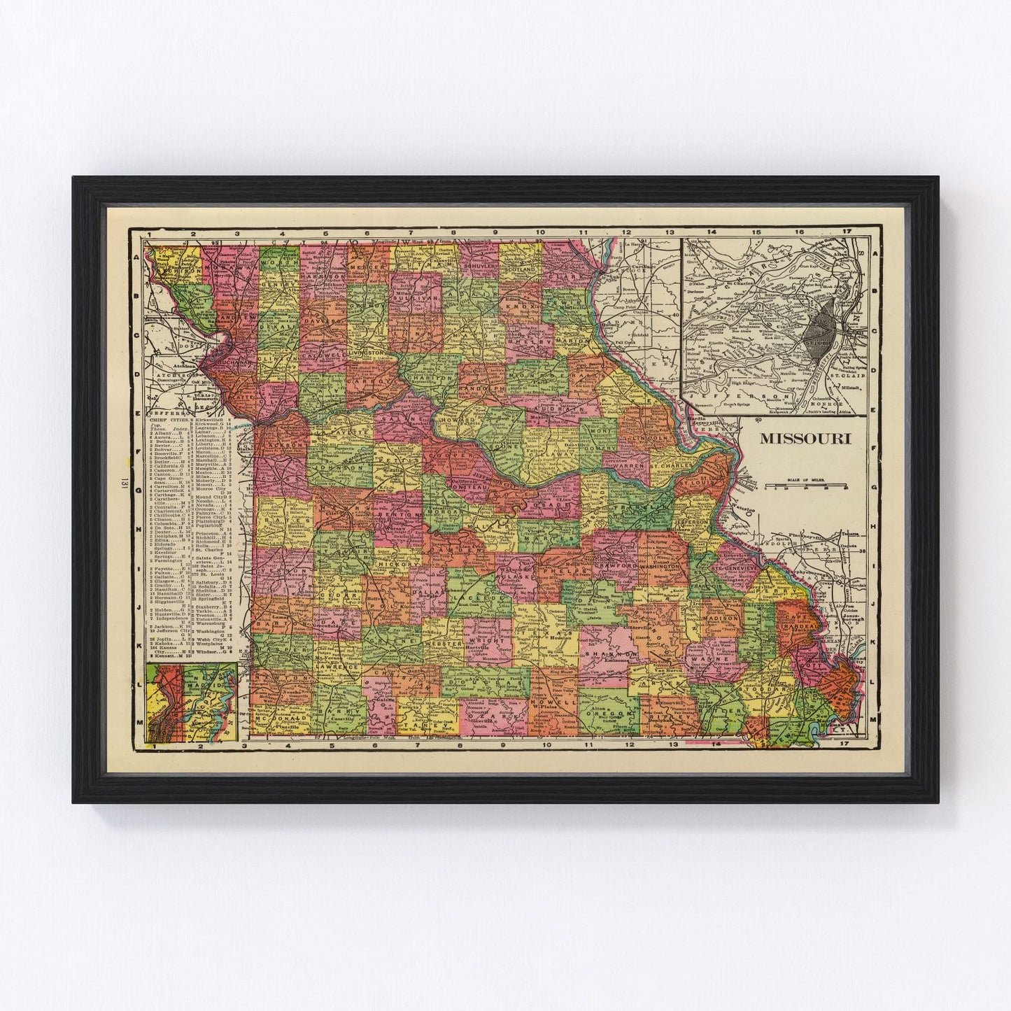 Vintage map of Missouri, 1909