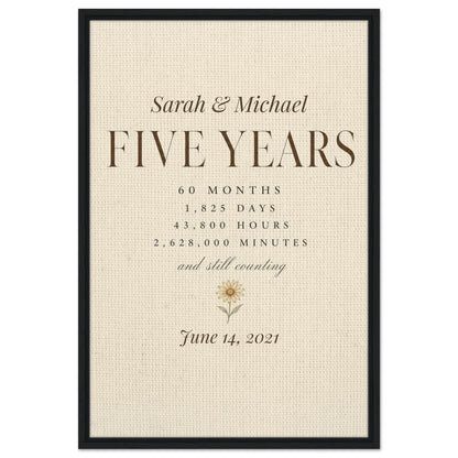 Personalized 5 Year Anniversary Canvas - 60x90 cm / 24x36″ / Framed Canvas - Black frame - Sparkycare