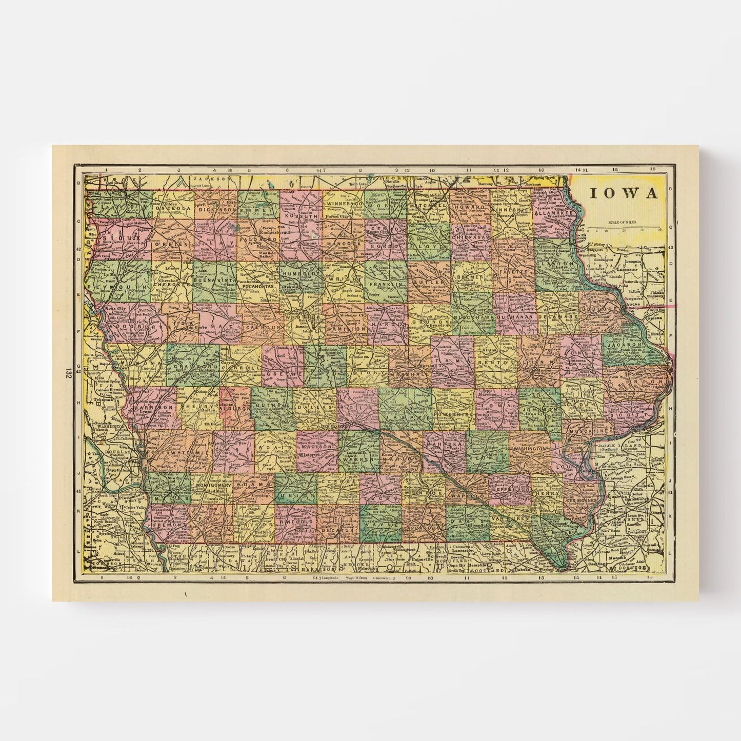 Vintage Map of Iowa, 1909