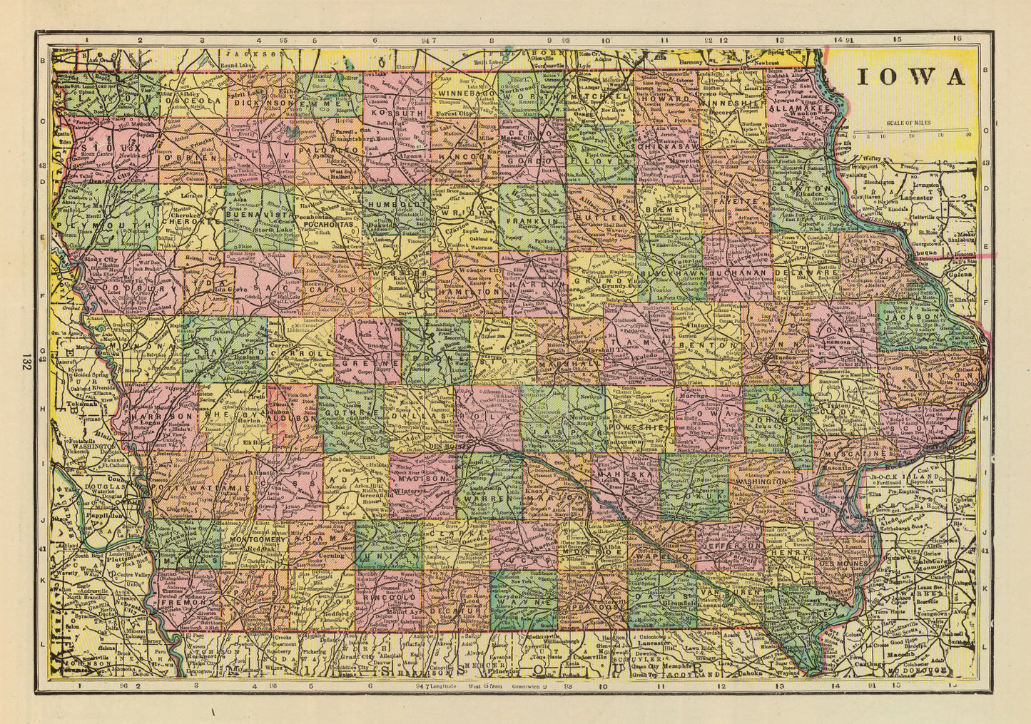 Vintage Map of Iowa, 1909