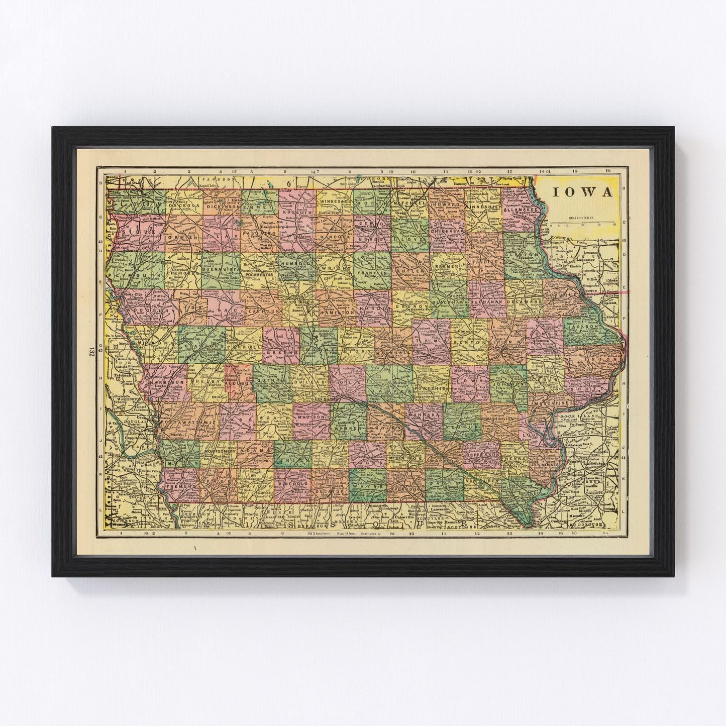 Vintage map of Iowa, 1909