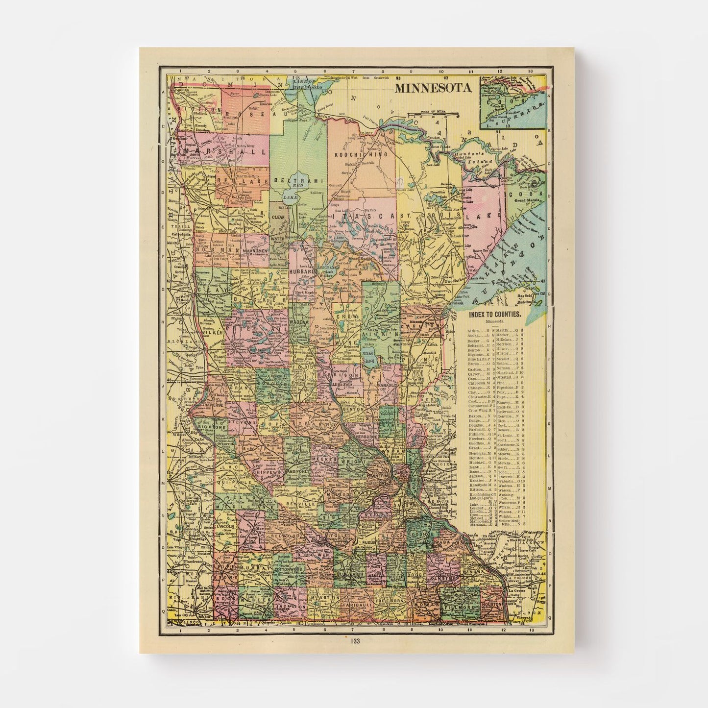 Vintage Map of Minnesota, 1909