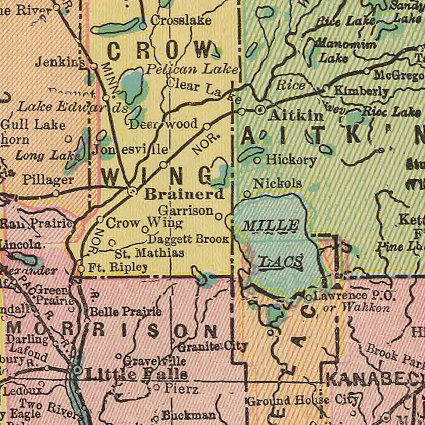 Vintage Map of Minnesota, 1909