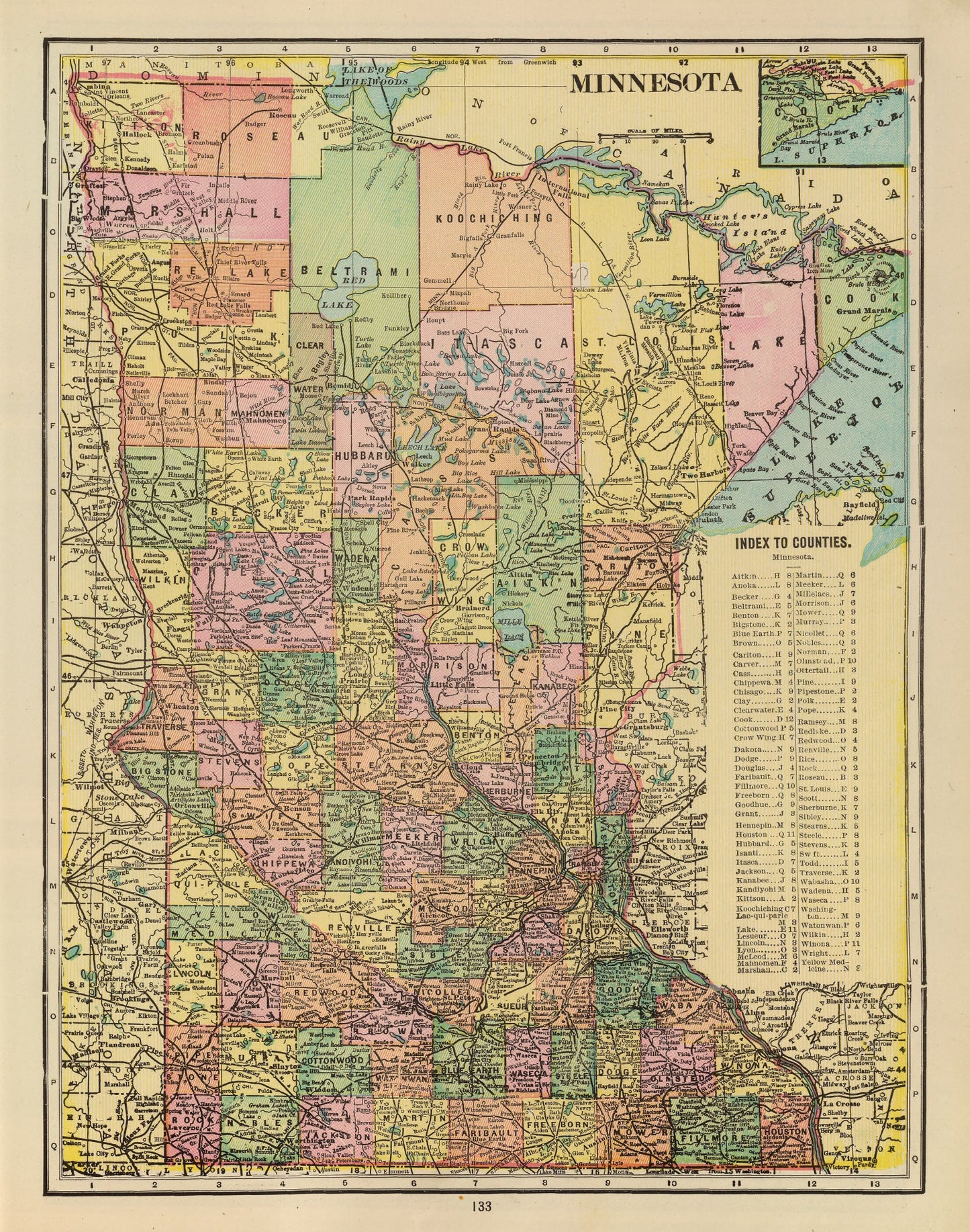 Vintage Map of Minnesota, 1909