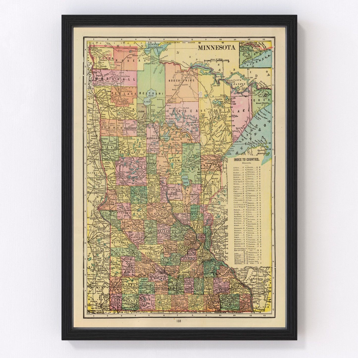 vintage map of Minnesota, 1909