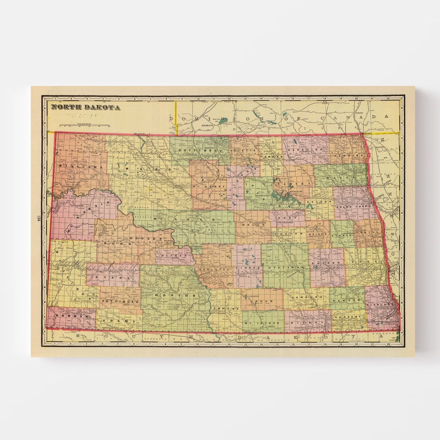 Vintage Map of North Dakota, 1909 II