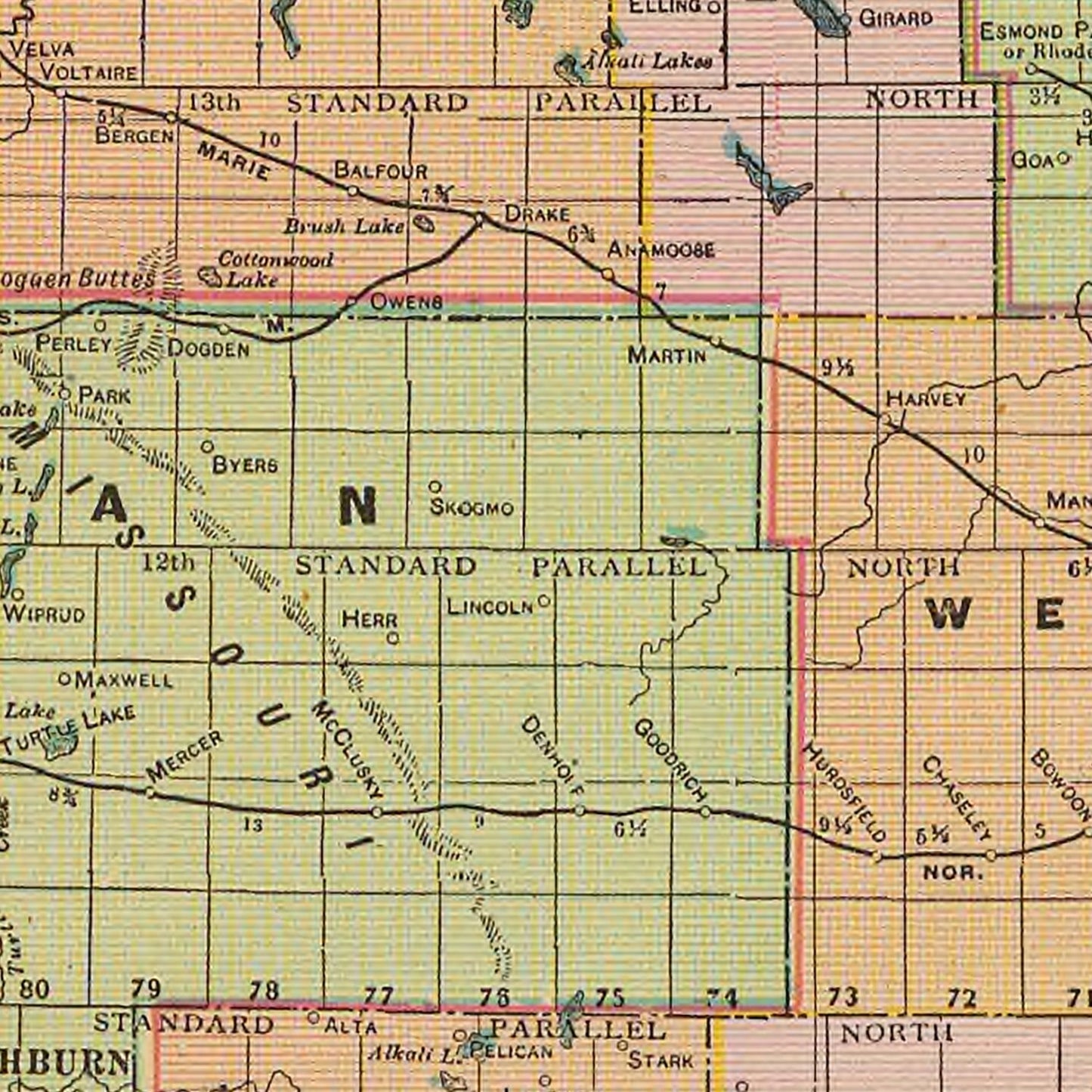 Vintage Map of North Dakota, 1909 II