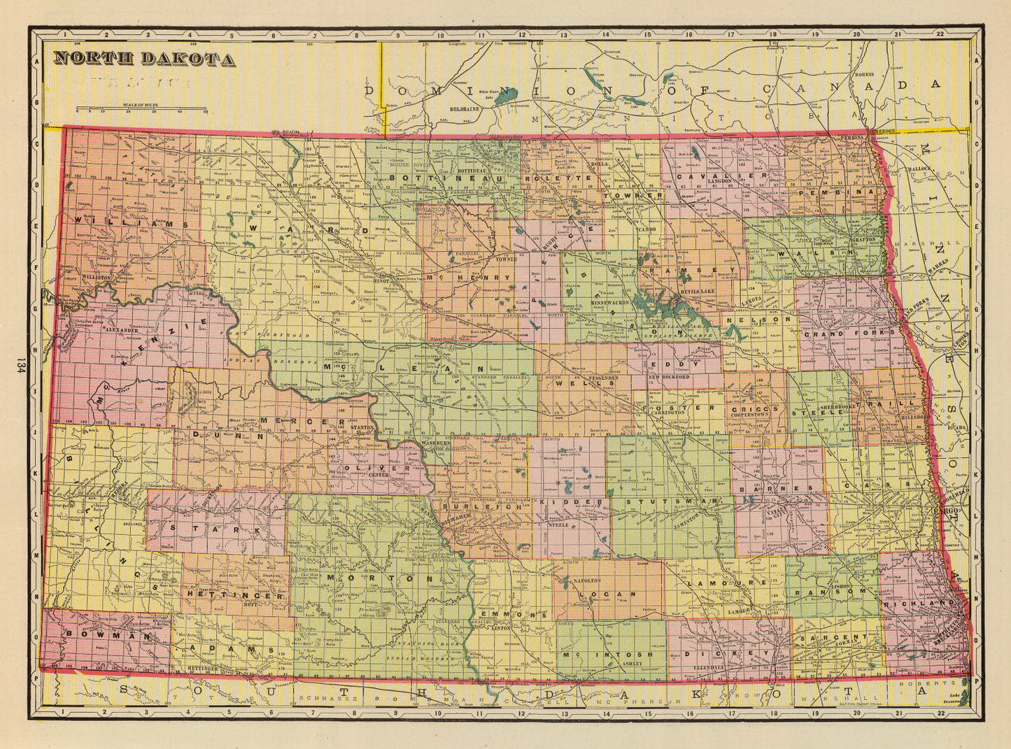 Vintage Map of North Dakota, 1909 II