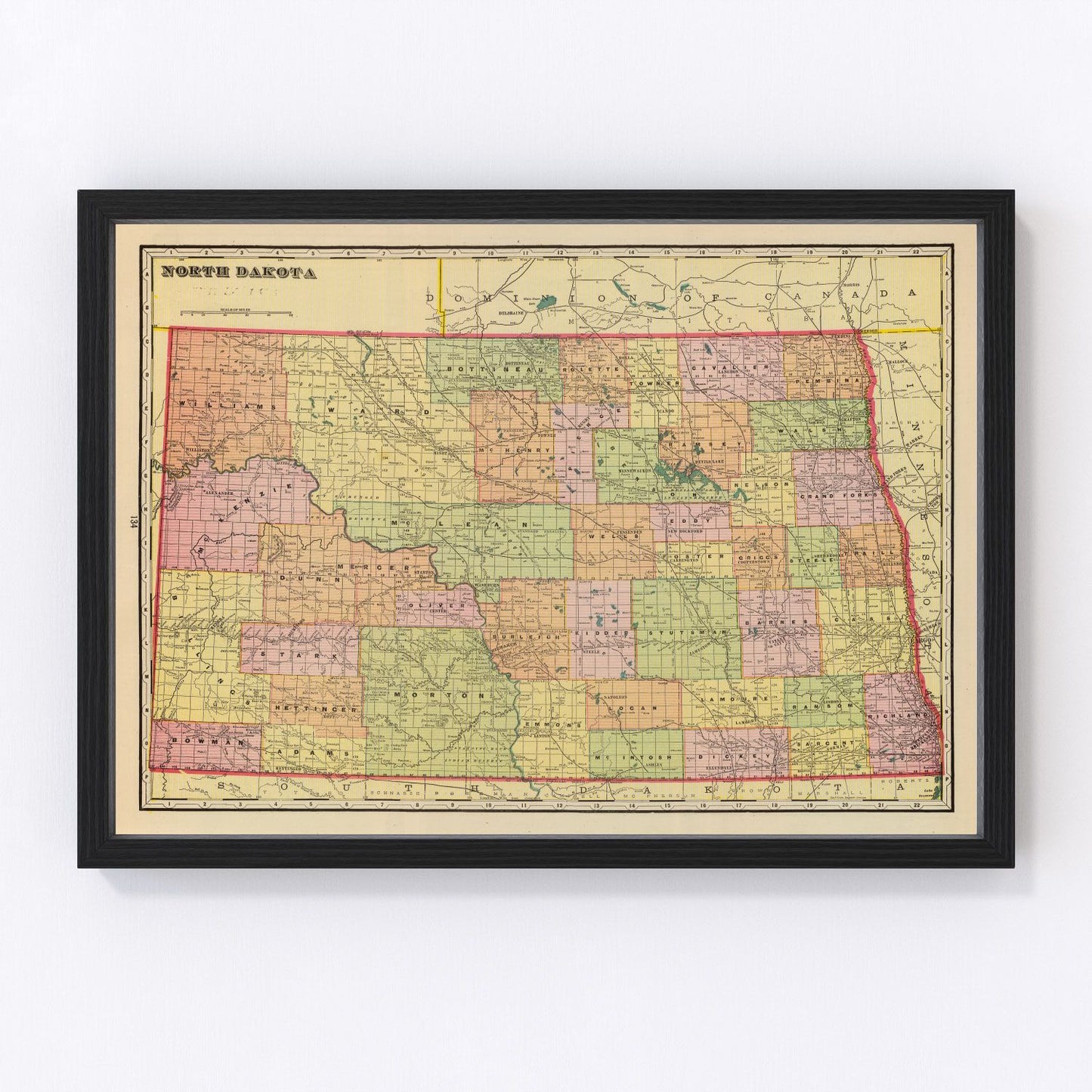 vintage map of North Dakota, 1909