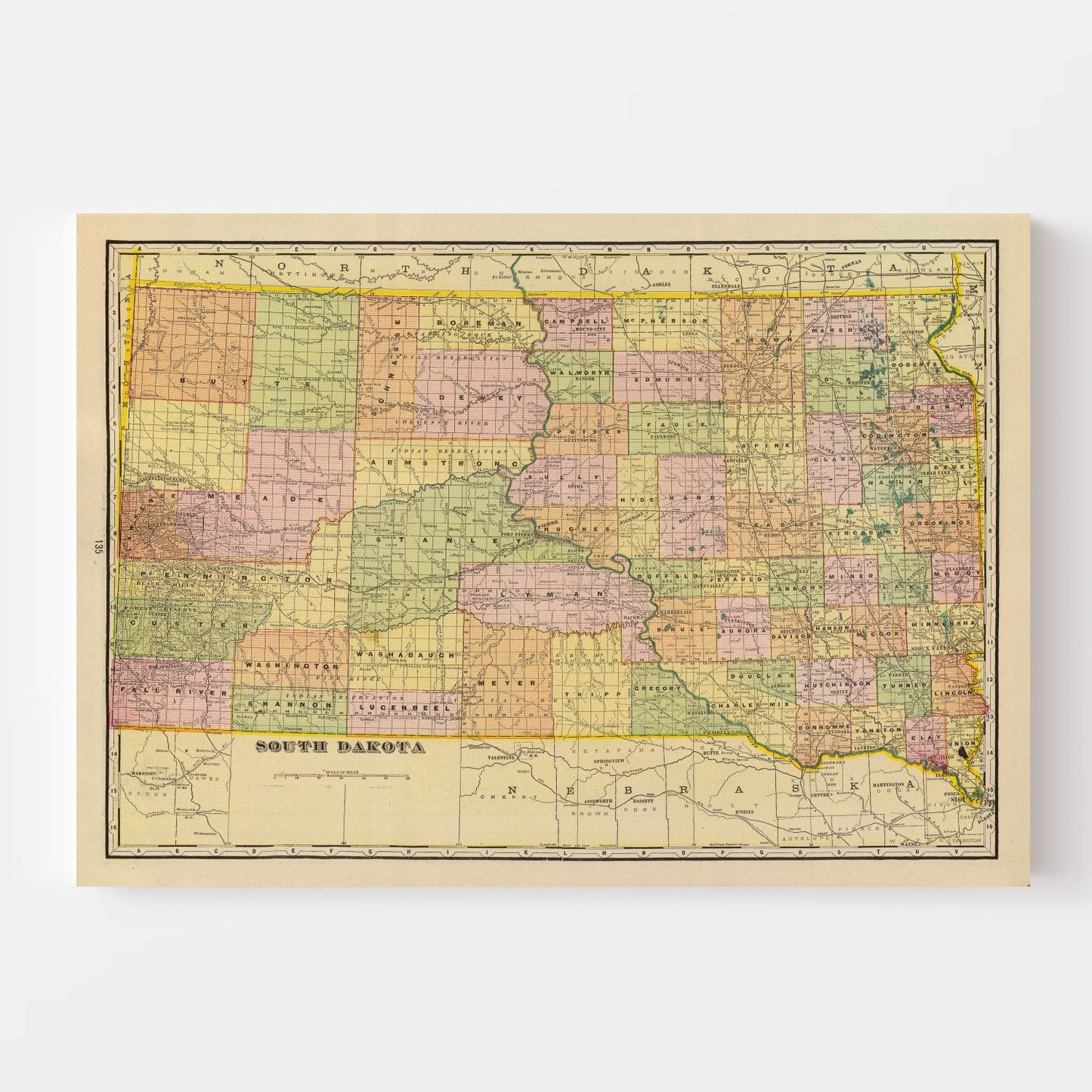 Vintage Map of South Dakota, 1909