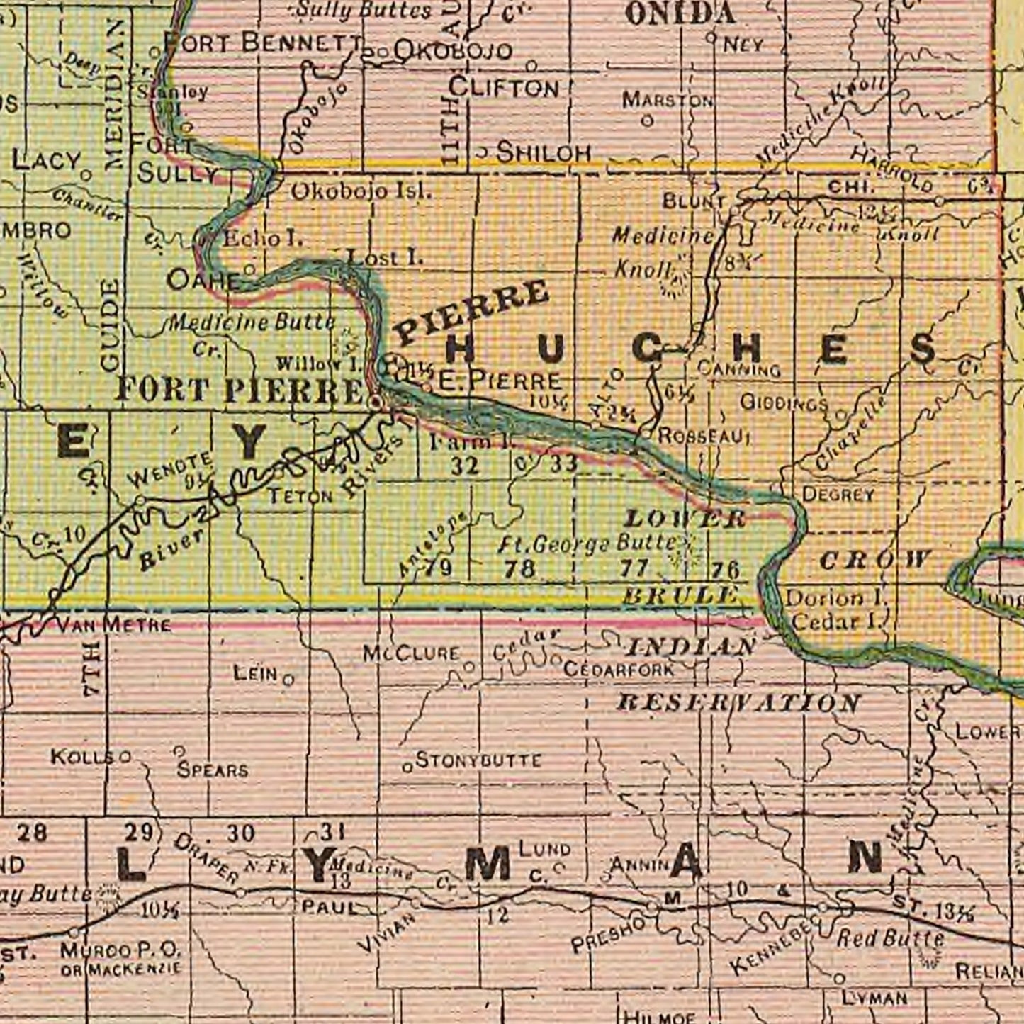 Vintage Map of South Dakota, 1909