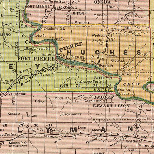 Vintage Map of South Dakota, 1909