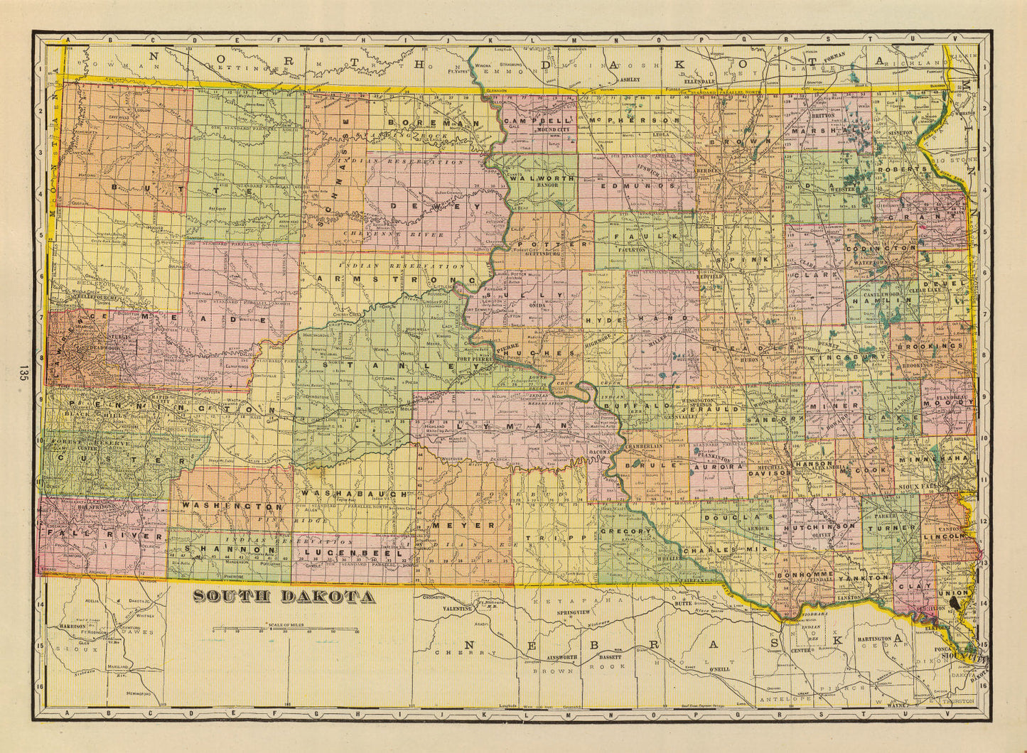 Vintage Map of South Dakota, 1909