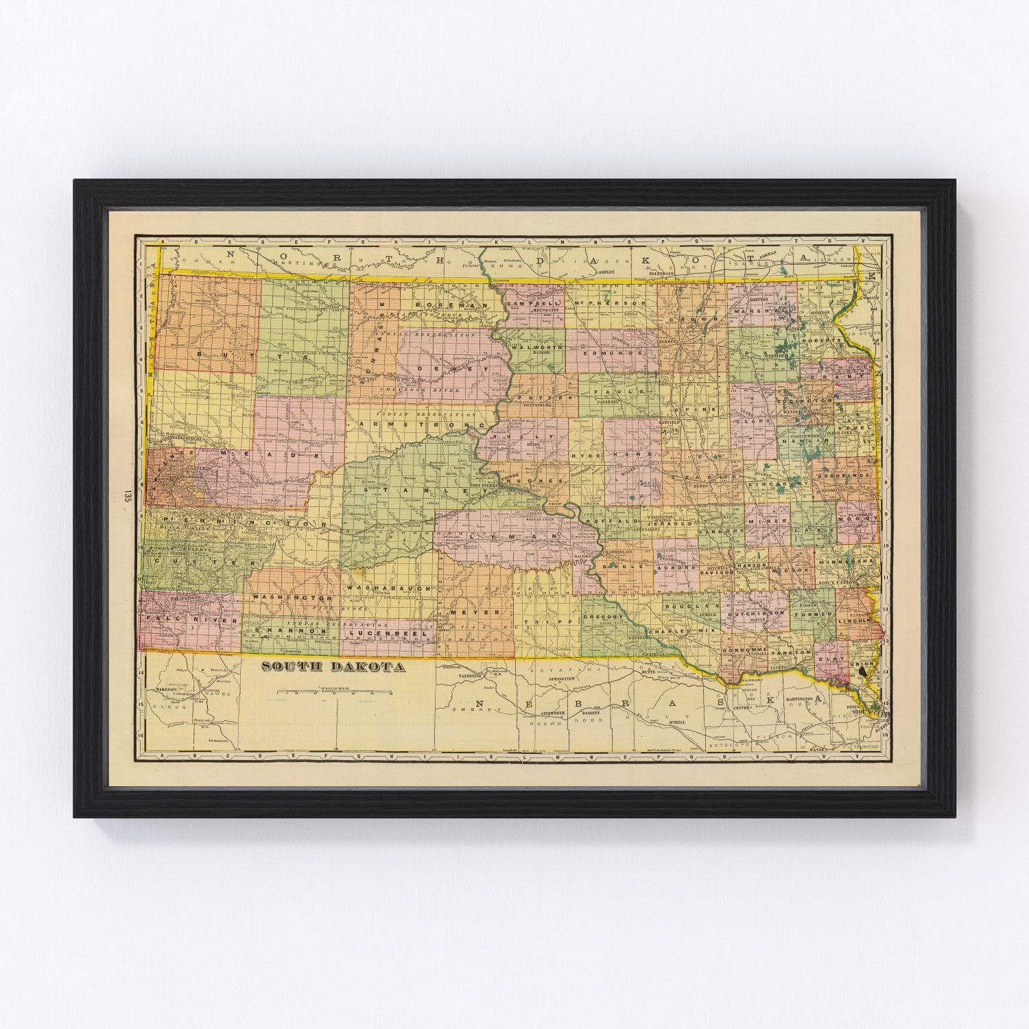 vintage map of South Dakota, 1909