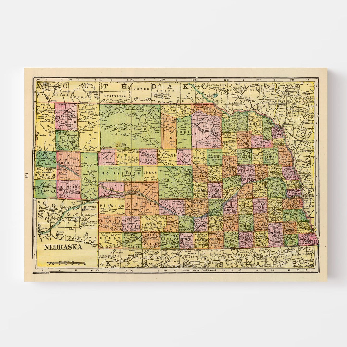 Vintage Map of Nebraska, 1909