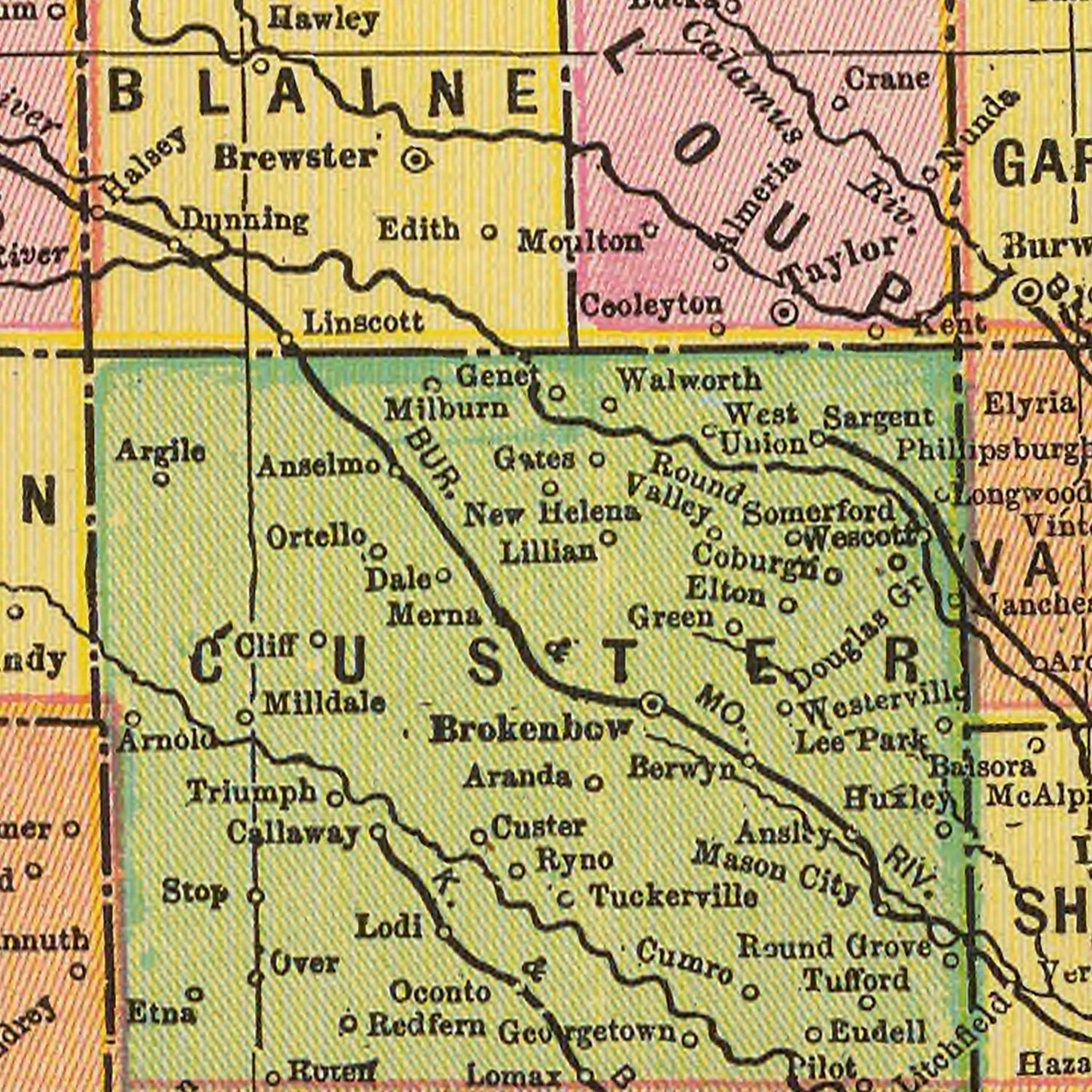 Vintage Map of Nebraska, 1909