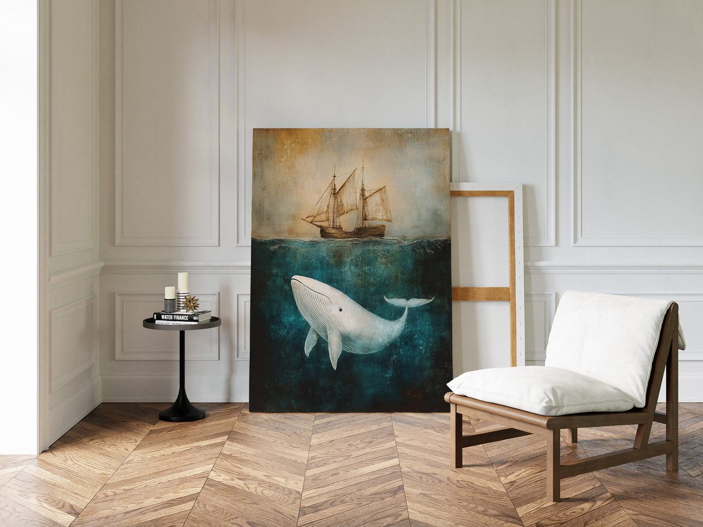 Whale Beneath the Tall Ship - Vintage Seascape Art
