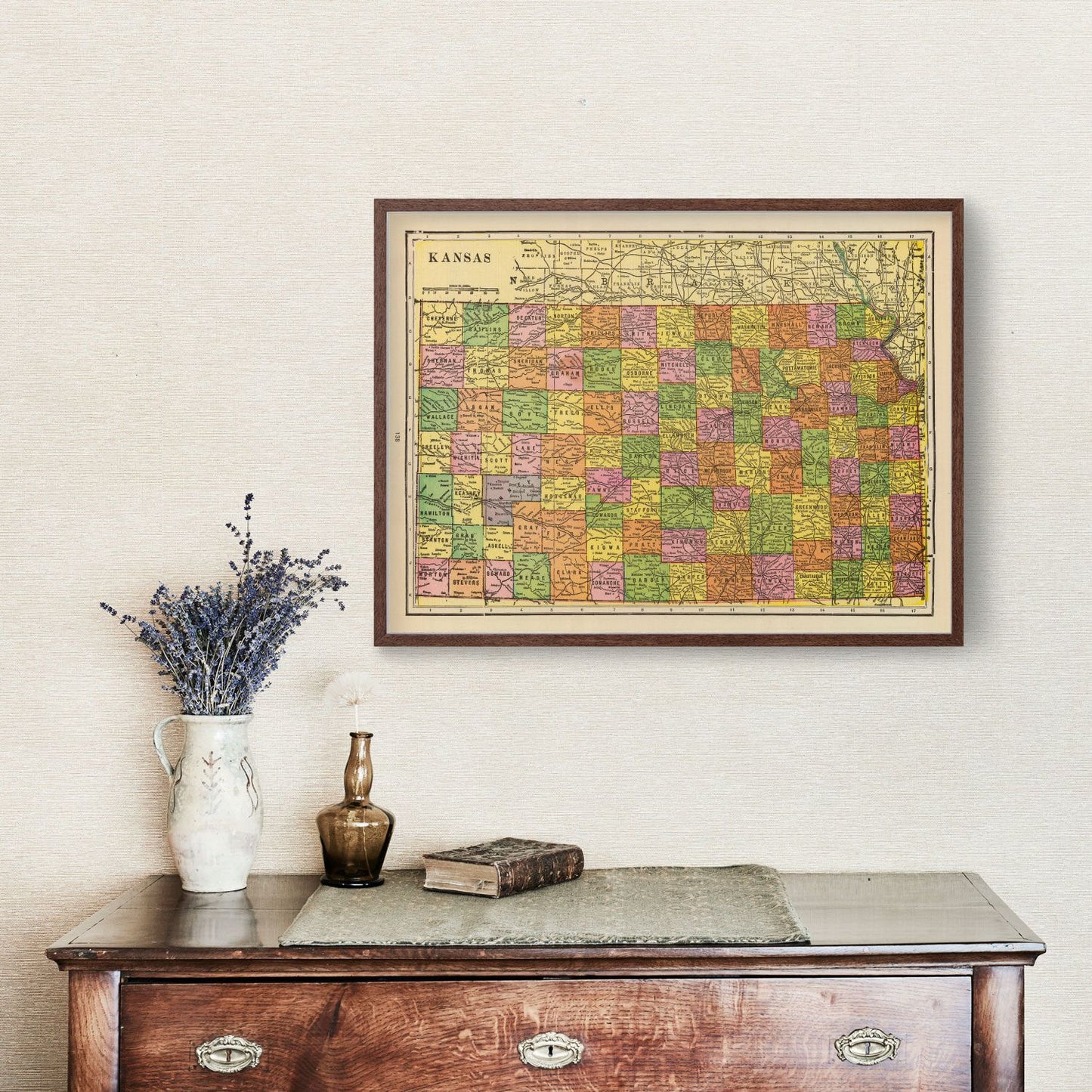Vintage Map of Kansas, 1909