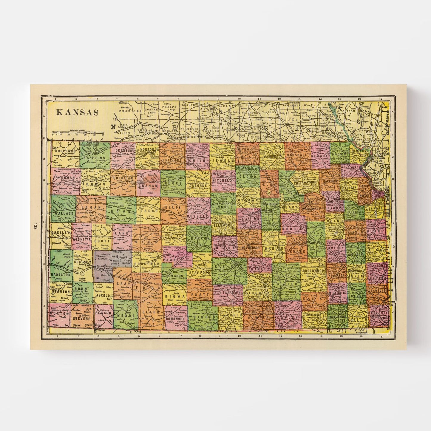 Vintage Map of Kansas, 1909