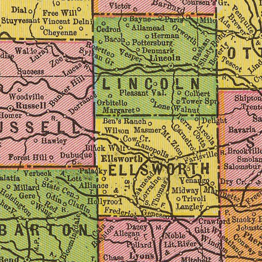 Vintage Map of Kansas, 1909