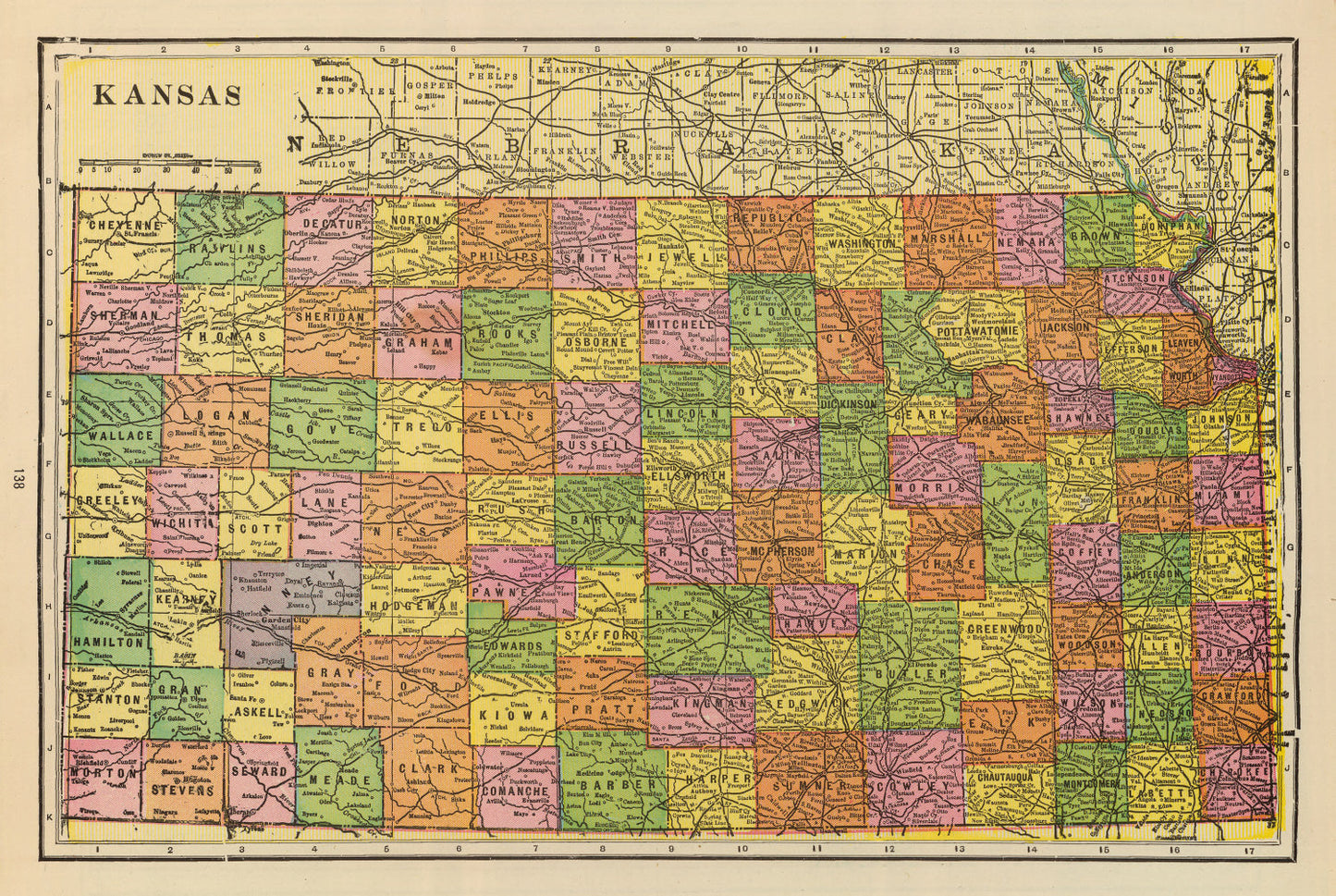 Vintage Map of Kansas, 1909