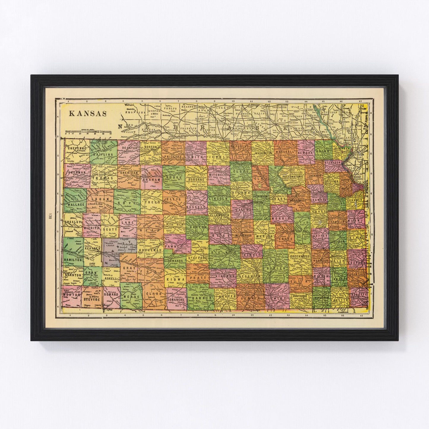 Vintage map of Kansas, 1909