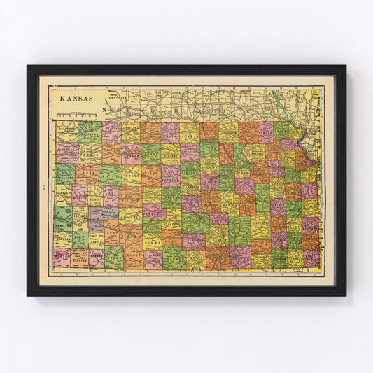 Vintage map of Kansas, 1909