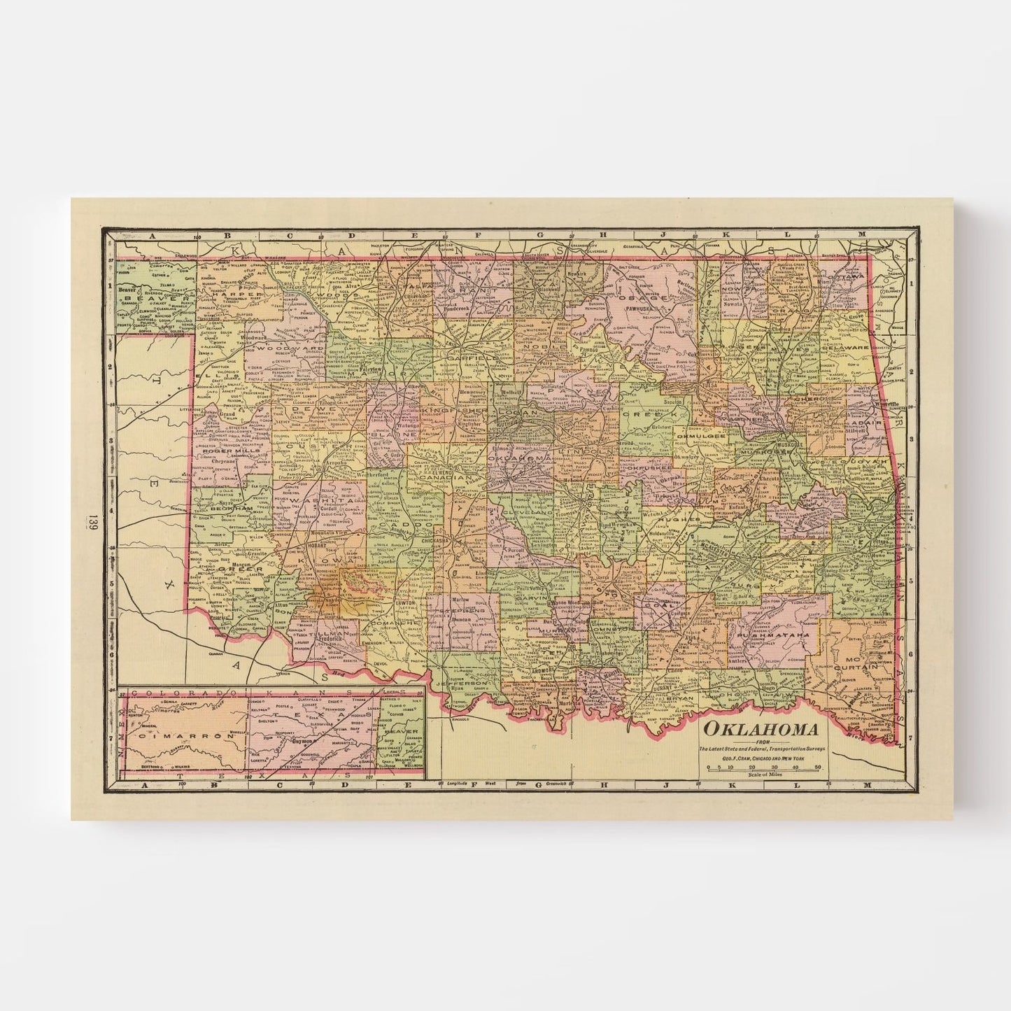 Vintage Map of Oklahoma, 1909