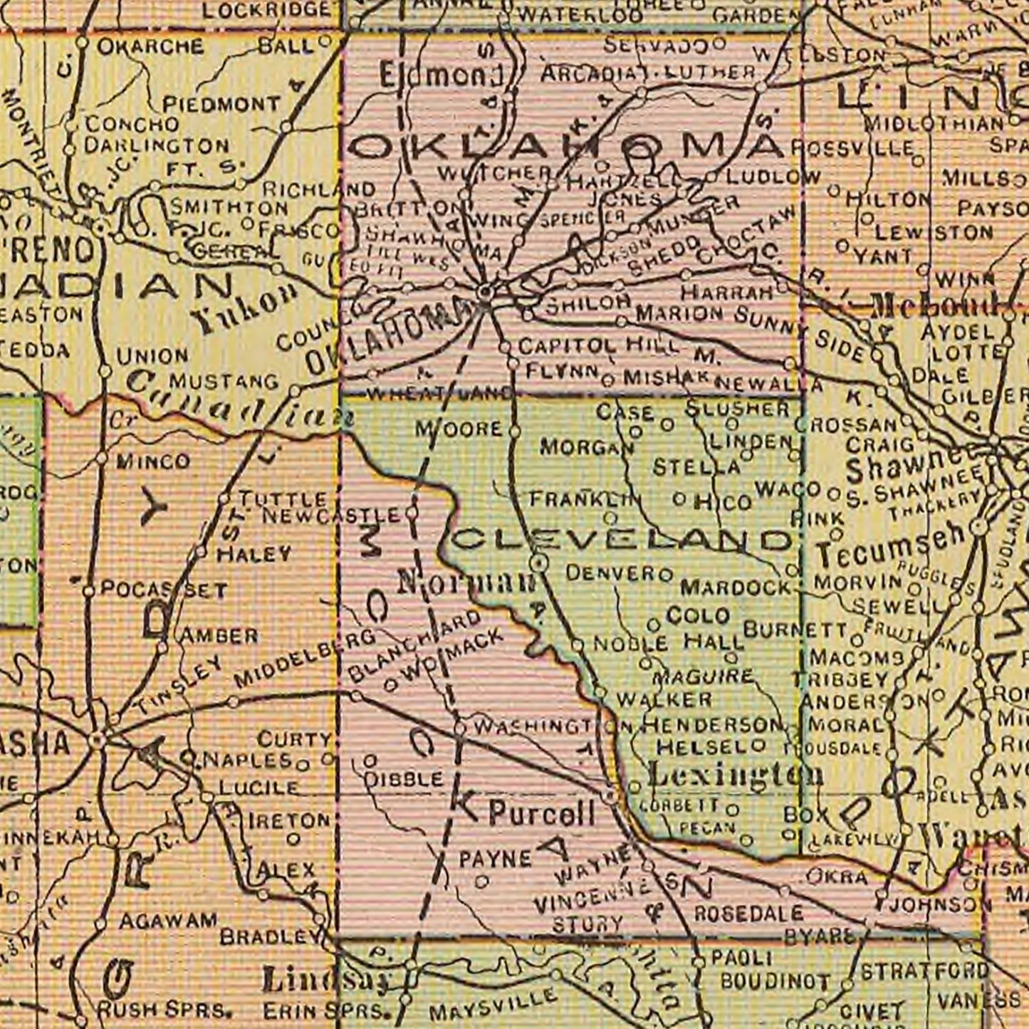 Vintage Map of Oklahoma, 1909