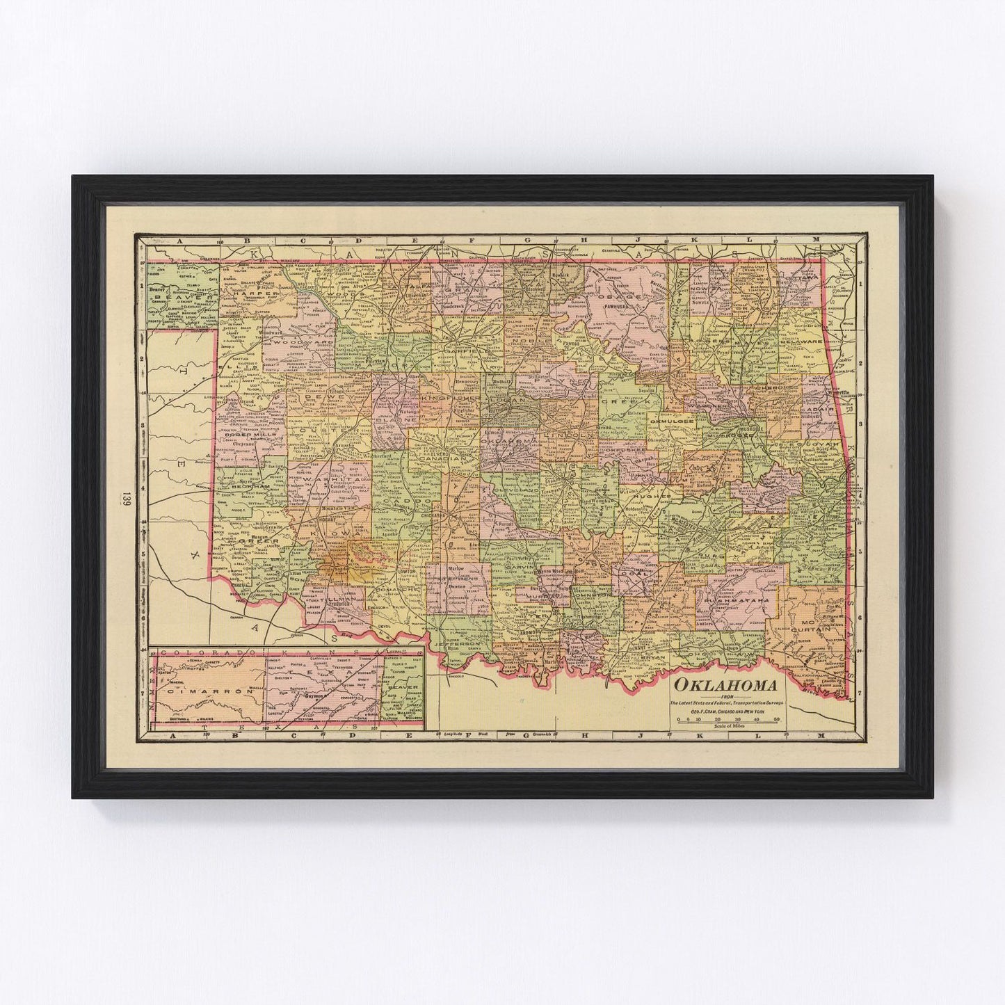 Vintage map of Oklahoma, 1909