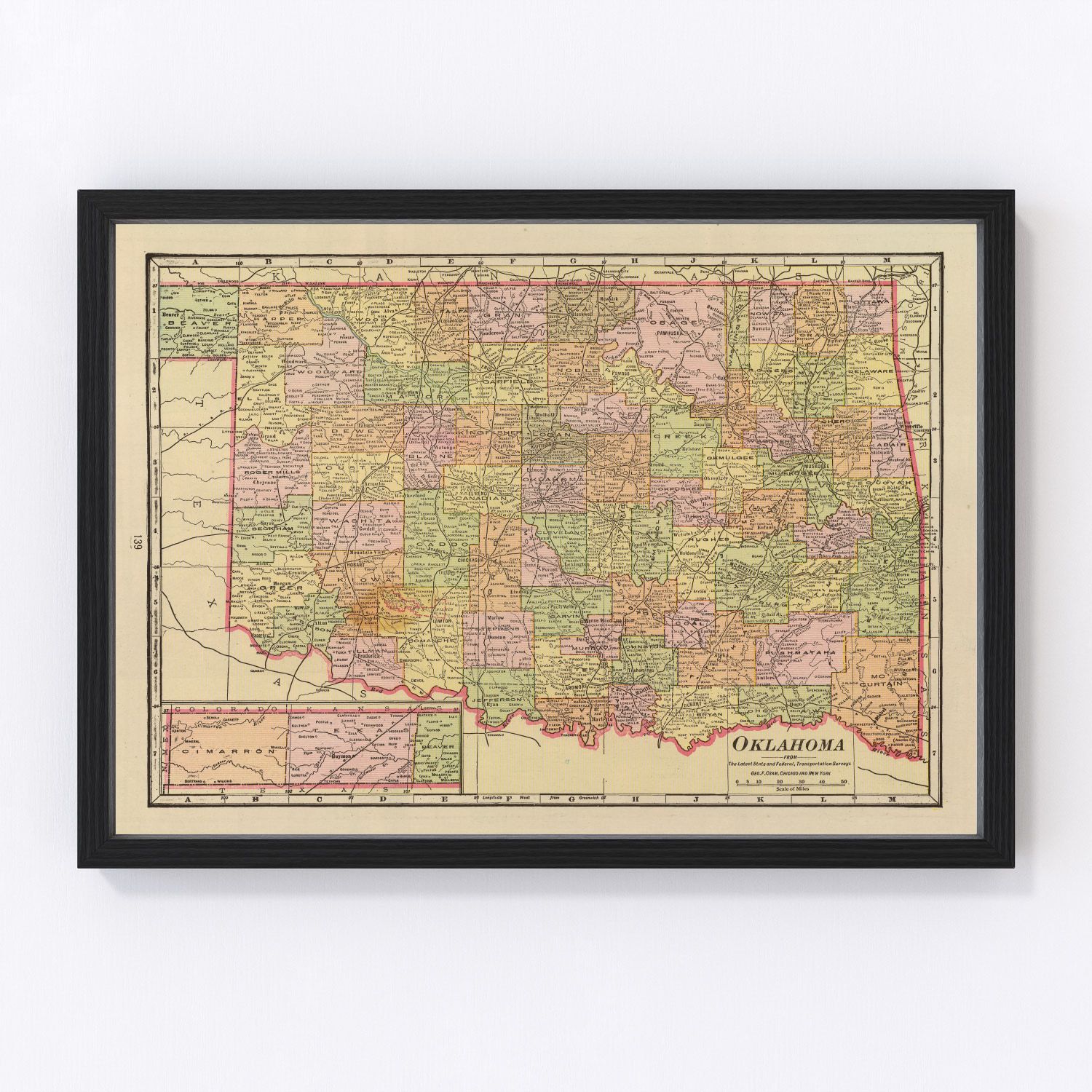 Vintage map of Oklahoma, 1909