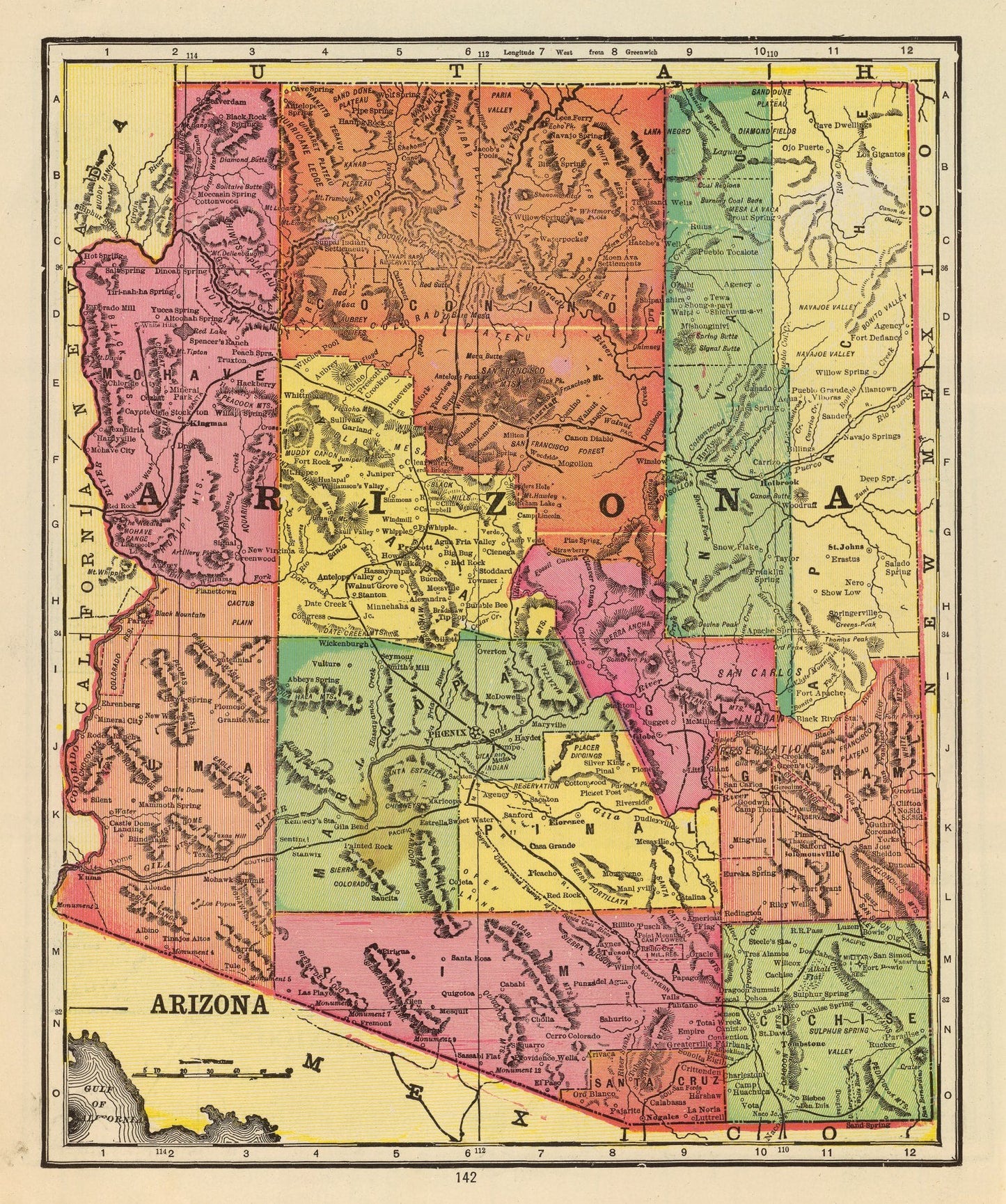 Vintage Map of Arizona, 1909 (Rand McNally Edition)