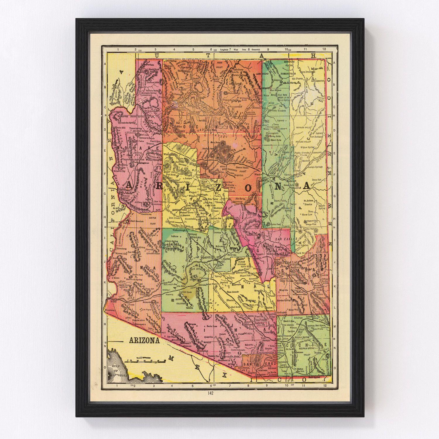 vintage map of Arizona Territory, 1909, Rand McNally edition