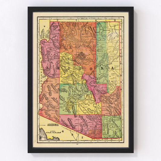 vintage map of Arizona Territory, 1909, Rand McNally edition