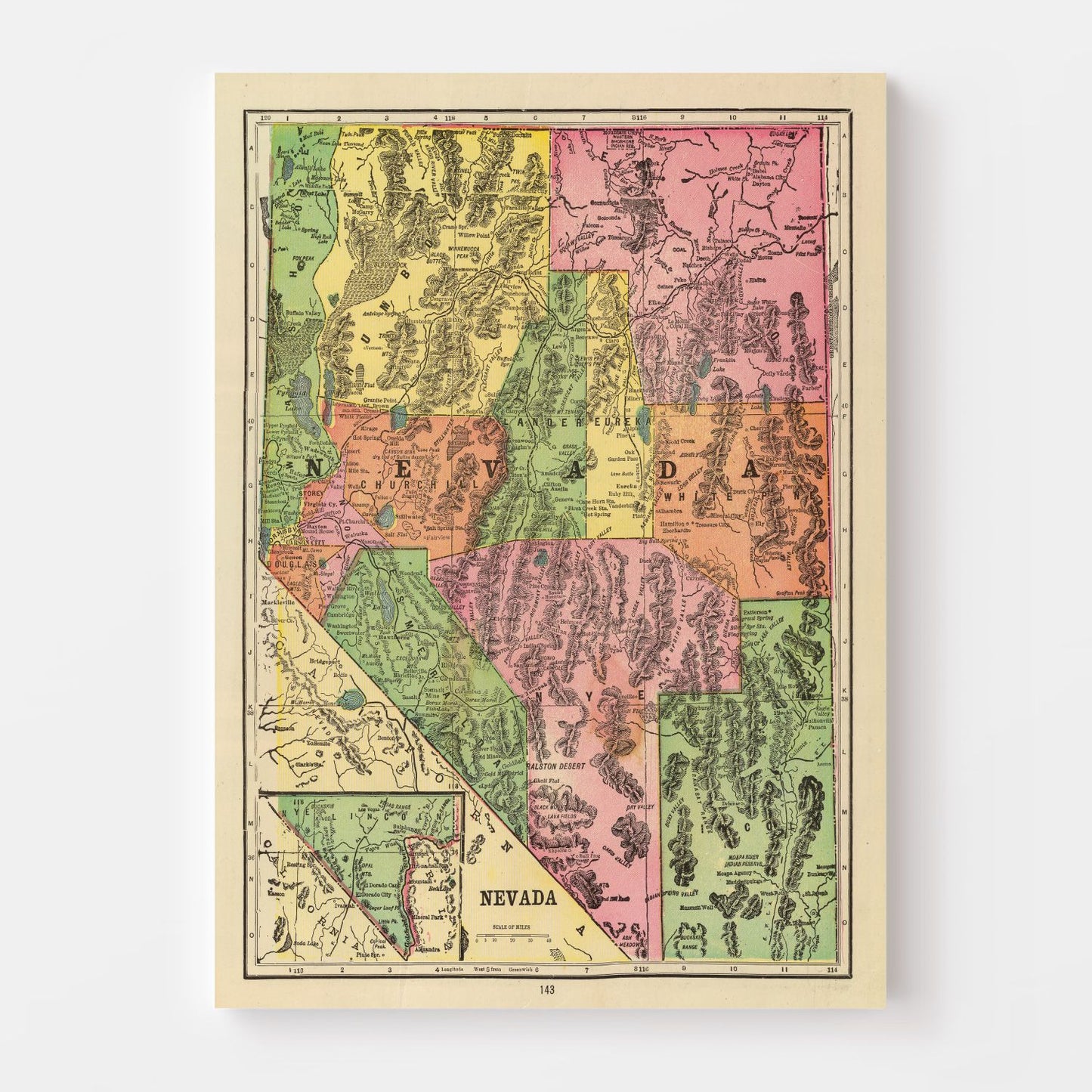 Vintage Map of Nevada, 1909