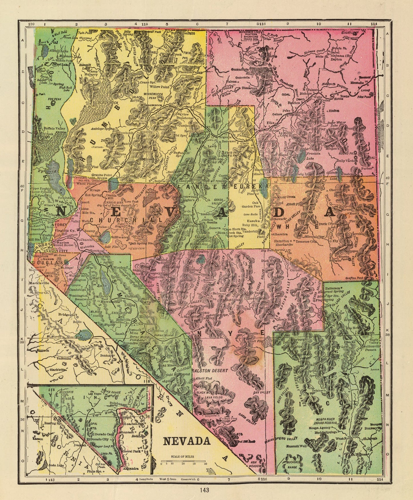 Vintage Map of Nevada, 1909