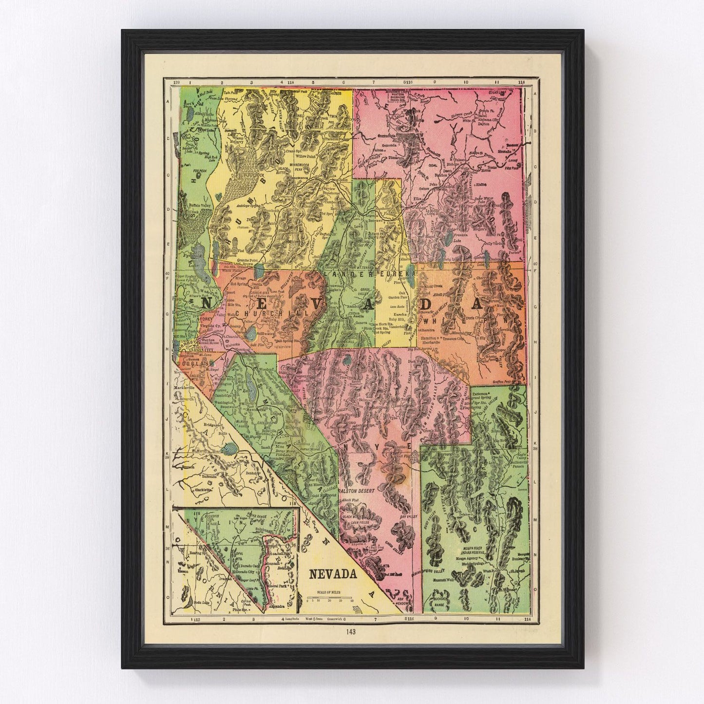 Vintage map of Nevada, 1909